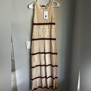 NWT Zesica Sleeveless Beige Swim Cover Up with Brown Stripes
